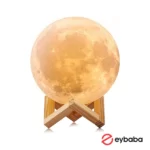 آباژور طرح ماه با پایه چوبی رنگ نارنجی