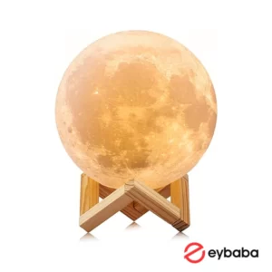 آباژور طرح ماه با پایه چوبی رنگ نارنجی