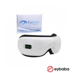 عینک ماساژ چشم eye care بلوتوث دار در کنار جعبه محصول